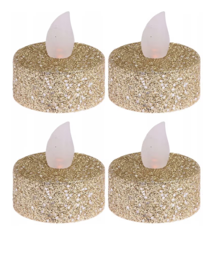 2 X SET 4 lumanari artificiale cu LED Glitter 3.8x4 cm aurii